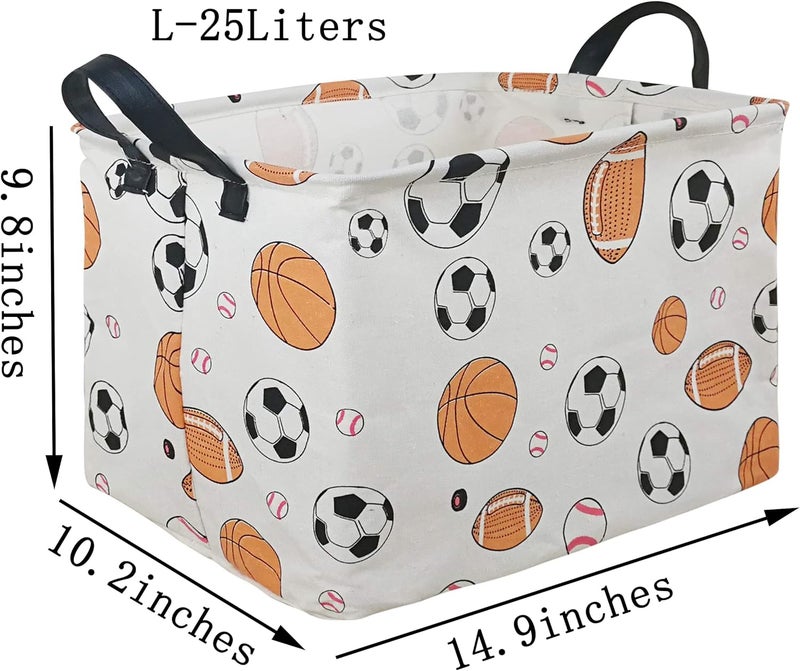 KUNRO Rectang Basketball Football Storage Basket Gift Shelf Basket Storage Bin, Nursery Basket Organizer Box for With Handles for Room Deco (Balls) - Image 2